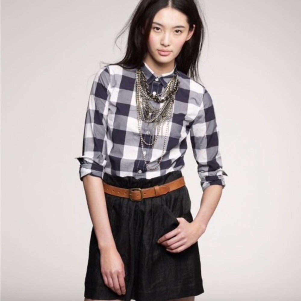 J Crew navy & white giant gingham blouse. Size 0